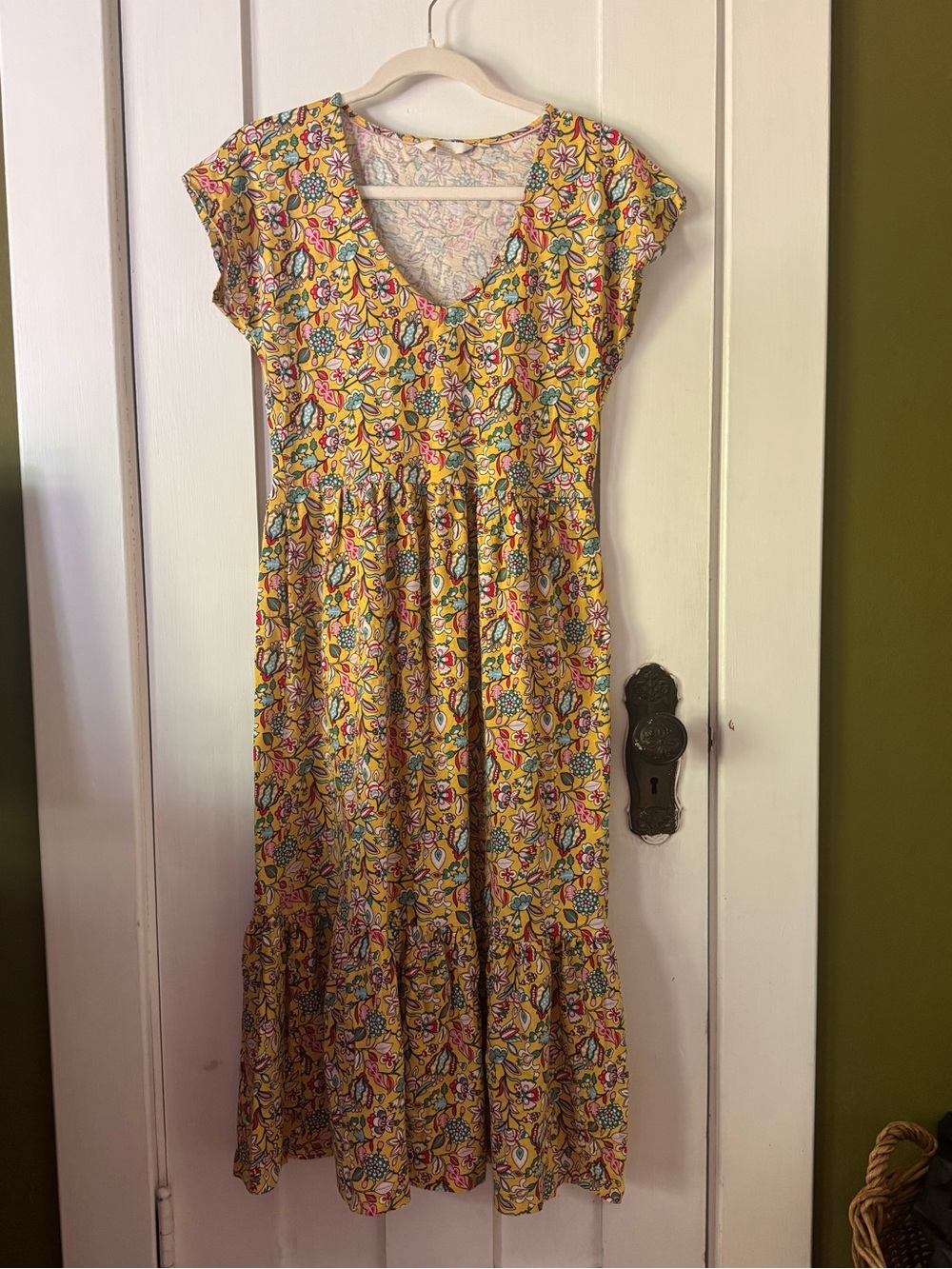 Boden Voop tiered cotton floral midi dress with pockets, Size 4